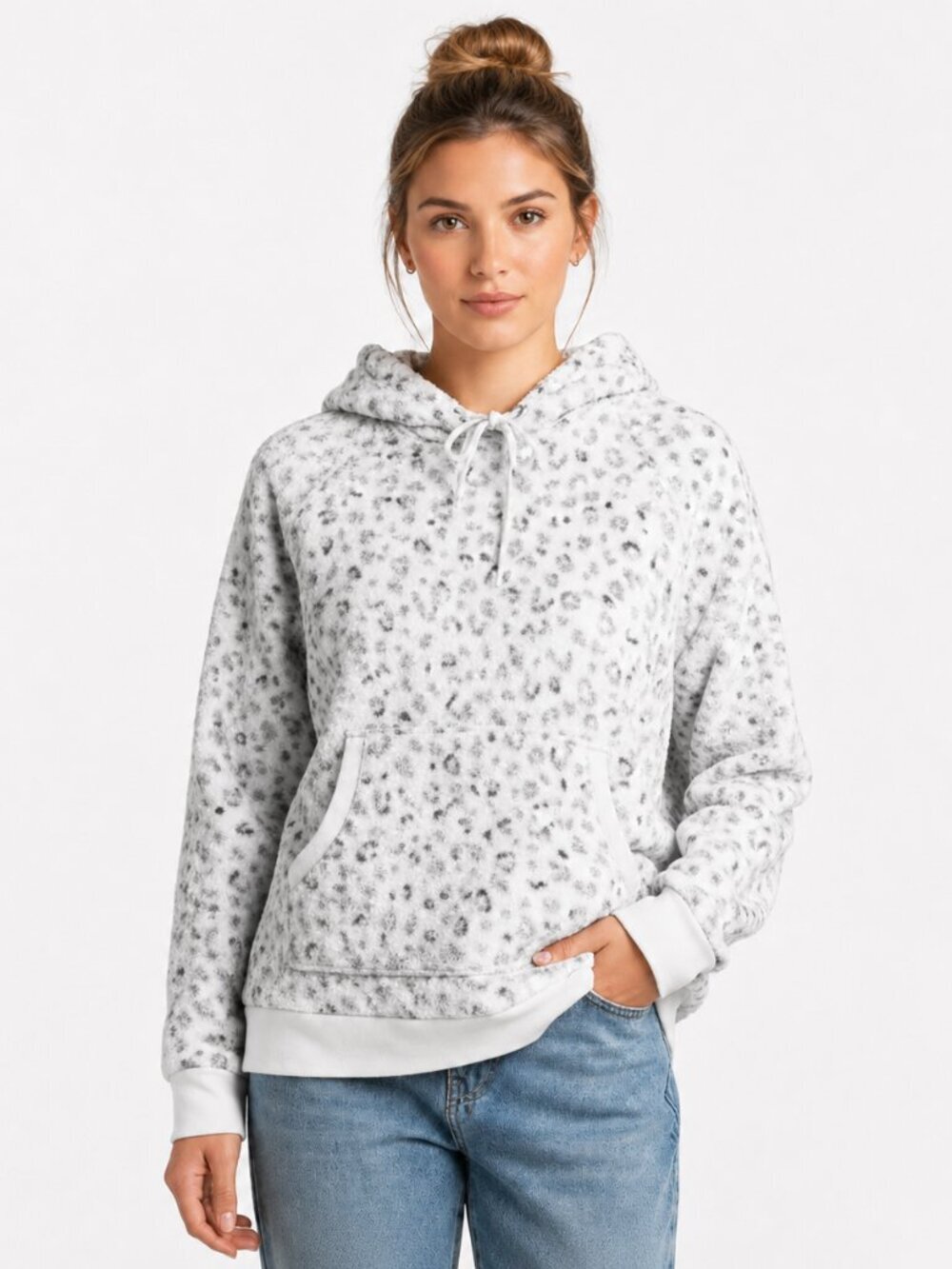 Gilly Hicks by Hollister Leopard Print Plush Hoodie Gray | Women's Size Medium